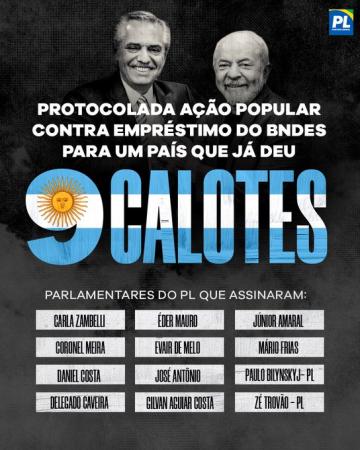 PL vai à Justiça contra dinheiro do BNDES à Argentina