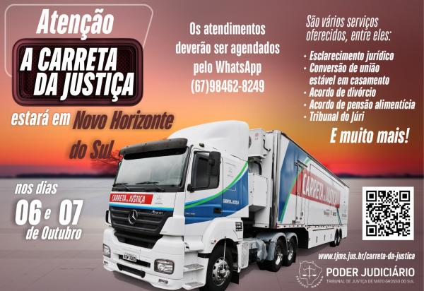 Carreta da Justiça estará em Novo Horizonte do Sul nos dias 6 e 7 de outubro